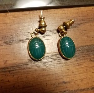 Jade colored hand carved earrings